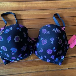 Betsey Johnson Mesh Stretch floral Bra Black